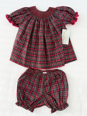 Southern Sunshine Red & Green Plaid Smocked Kids Matching Set